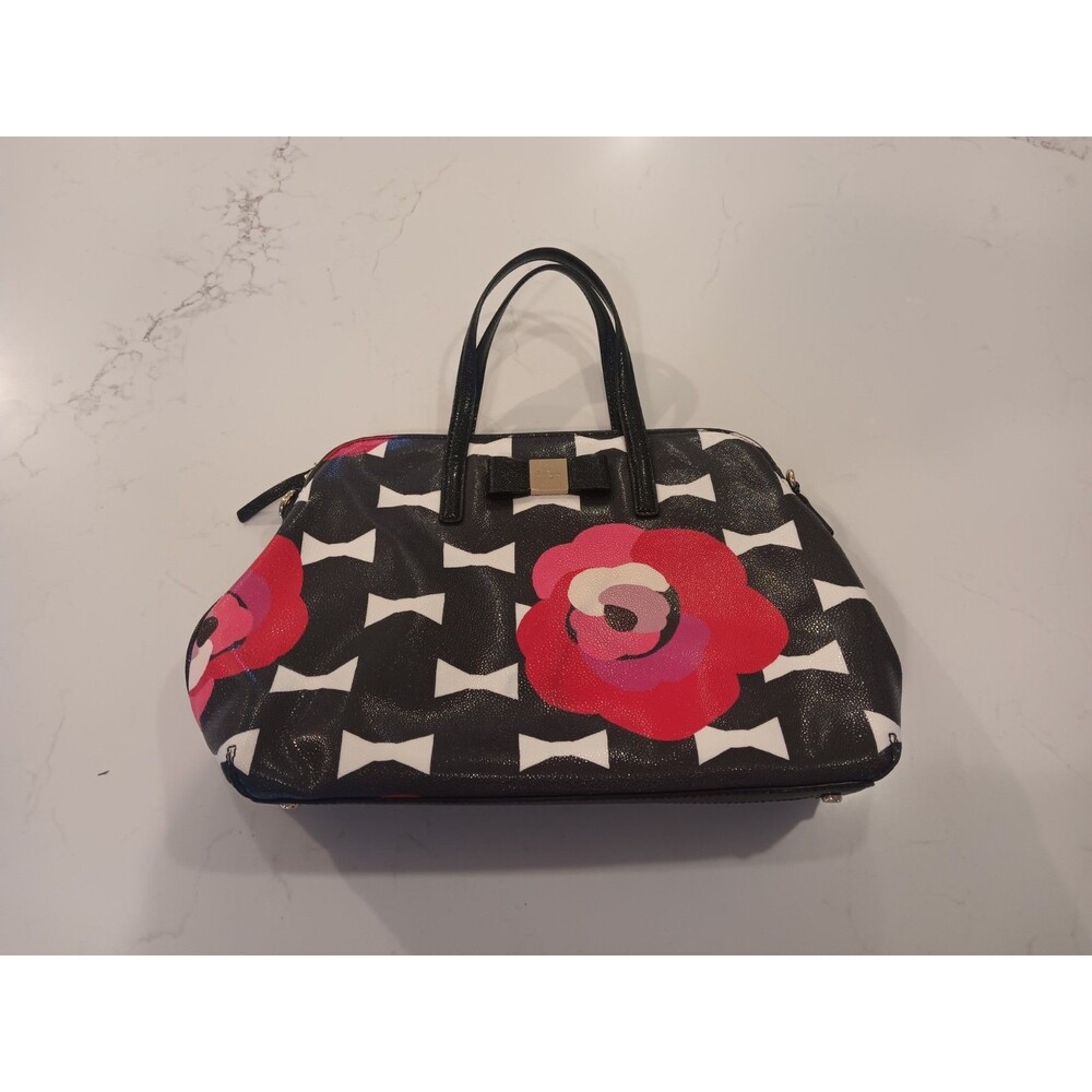 Kate Spade Bloom Drive-Pink Black Floral Margot Satchel Tote Bag EUC